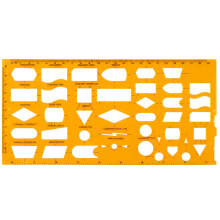 Flowchart template 10x5 inches Yellow Flexible plastic Sorted shape stencils with scale for design, drawing, and more