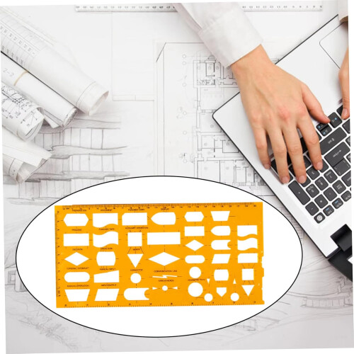 Flowchart template 10x5 inches Yellow Flexible plastic Sorted shape stencils with scale for design, drawing, and more 1