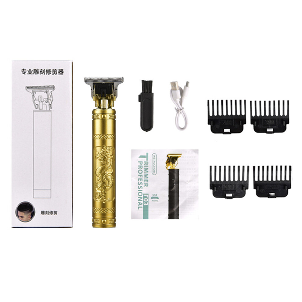 Stainless Steel Gold Hair Clipper with Dragon Phoenix Design, 16x6cm