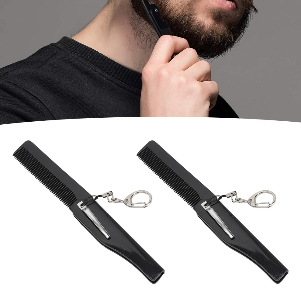 Unisex Portable Folding Hair Brush & Fine Tooth Beard Comb With Keychain Mirror