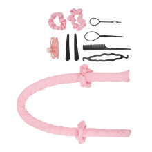 Set di 10 bastoncini per bigodini senza calore con fascia per capelli rosa in ABS cotone DIY ricci