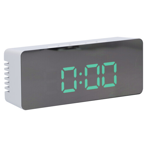 LED Mirror Alarm Clock with Snooze, 14x5.5x3.4cm White Shell