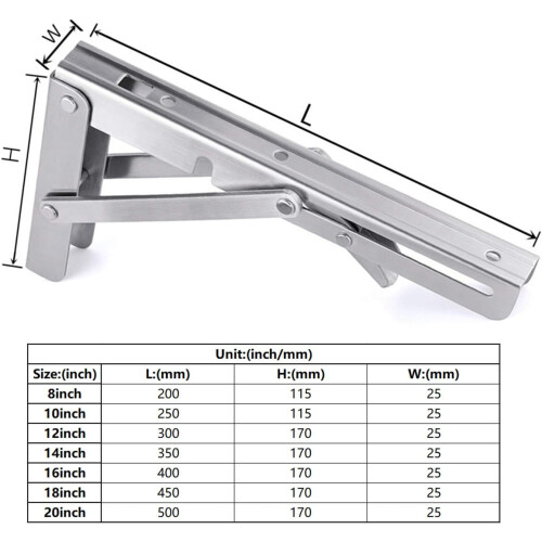 Stainless Steel Folding Shelf Brackets for Multi-Purpose Application, Easy Installation Collapsible Wall Mounted Brackets 1