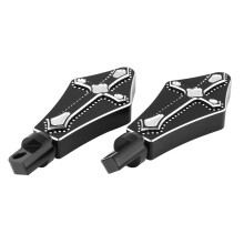 Pedane poggiapiedi Harley Touring in alluminio ricavato dal pieno tramite lavorazione CNC con profili a forma di ascia, design personalizzato con