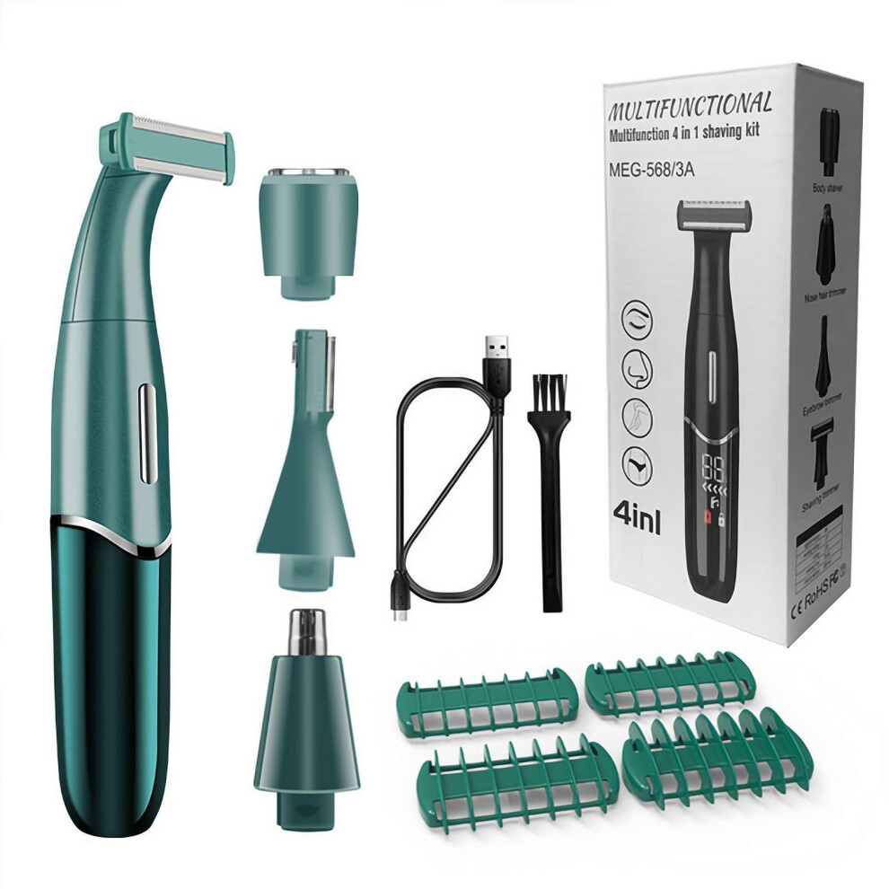 Green Electric Razors For Men, 4In1 Rechargeable Shaver, Waterproof Cordless Nose Hair Trimmer And Sideburns Trimmer,