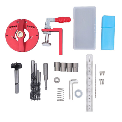 Precision Drilling Guide with Adjustable Screw Locations for Woodworking Projects - Edge Band Compatible Concealed Hinge Jig with Self Centering