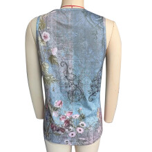 Damen Sommer Grün Blumen Druck Knopf Vorderteil Tank Top, S-XXL