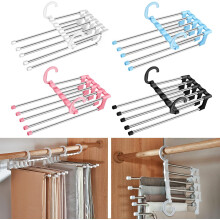 Rutschfester Kleiderorganizer, platzsparend, 4er-Pack, 5-lagiger multifunktionaler Hosenständer aus Edelstahl für Jeans, Hosen und Schals