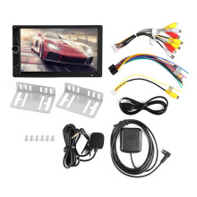 Puhelinpeilin linkki autostereossa, jossa kaksi DIN-paikkaa, HD-kosketusnäyttö, Bluetooth-handsfree-multimediasoitin, FM-radio, peruutuskameran