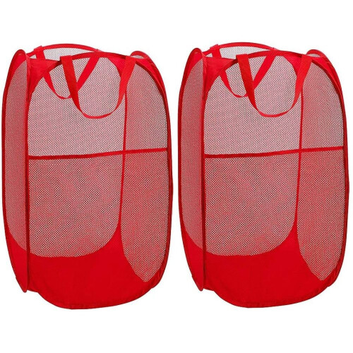 Foldable Mesh Laundry Basket, Pop Up Hamper with Large Volume Design and Durable Handles, Space Saving Collapsible Hamper with Breathable Mesh Structu