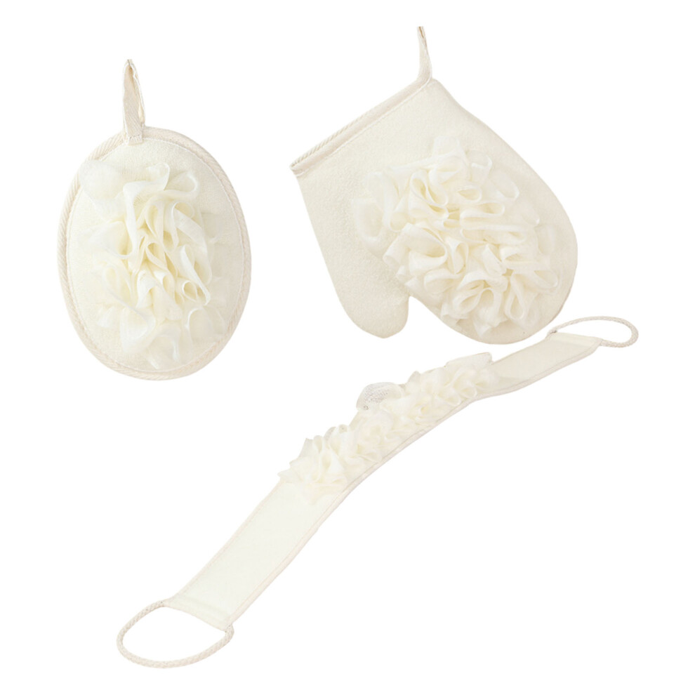 White Deep Cleansing Bath Scrubber Set 3Pcs Rich Foaming Loofah