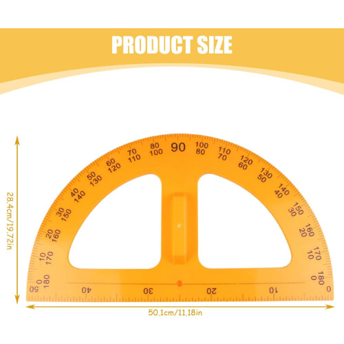 Large Protractor, 24.8 x 50 cm, Plastic Angle Finder with Handle for Teaching 1