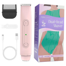 Bikini Razor Waterproof Intimate Shaver, Rechargeable Dual Head Hair Removal Device for Bikini Area, Travel and Home Use, Pink