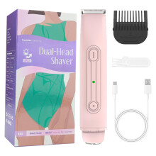 Bikini Razor Waterproof Intimate Shaver Rechargeable Dual Head Hair Removal Device for Bikini Area, Travel and Home Use, Pink