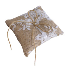 Elegant jute cushion, handmade, ring bearer pillow for wedding ceremony, romantic keepsake for bride and groom No. 2