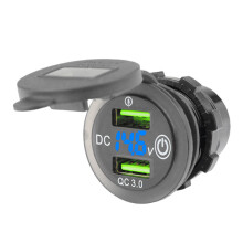 LED-Voltmeter-Anzeige, Schnelllade-USB-3.0-Ladegerät für 12-V-Autos, wasserdicht, zwei USB-Anschlüsse, Steckdose mit Touch-Schalter, einfache