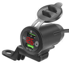Kfz-USB-Ladebuchse mit digitalem Voltmeter, wasserdicht, zwei QC3.0-USB-Anschlüsse, Schnellladefunktion mit Überlastschutz für LKW, Boot, ATV