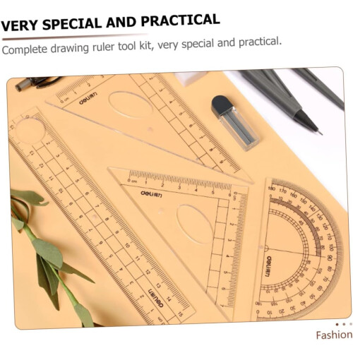 Compass Ruler, Geometry Compass, Ruler, Drawing Toolkit, 8 Pieces 1