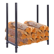 Large Capacity Black Metal Firewood Storage Rack with Raised Base for Indoor Outdoor Fireplace Use