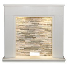 Acantha Amalfi White Marble Stove Fireplace with Downlights, 48 Inch