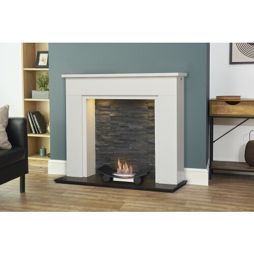 Acantha Rimini White Marble Fireplace with Downlights & Calda Bio Etha 2
