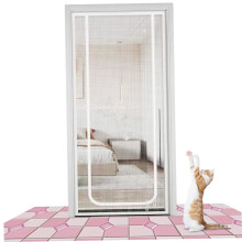 Cat Screen Door, 35 x 83 Inches Fine Mesh Pet Door with UShaped Zipper Opening, ScratchResistant Ventilated Mounting Strap for Home