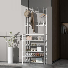 Multi-tier Shoe and Coat Organizer, Hallway Storage Solution with Double Layer Metal Hooks, Freestanding Coat Rack with Storage for Laundry Rooms, Ass