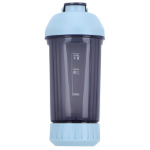 Protein Shaker Bottle, Ergonomic Light Blue Manual Protein Mix Shaker with Wire Whisk Ball, Leak Proof Secure Screw On Lid Flip Cap, BPA Free Durable
