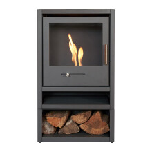 OKO S1 Bio Ethanol Stove with Log Storage in Charcoal Grey