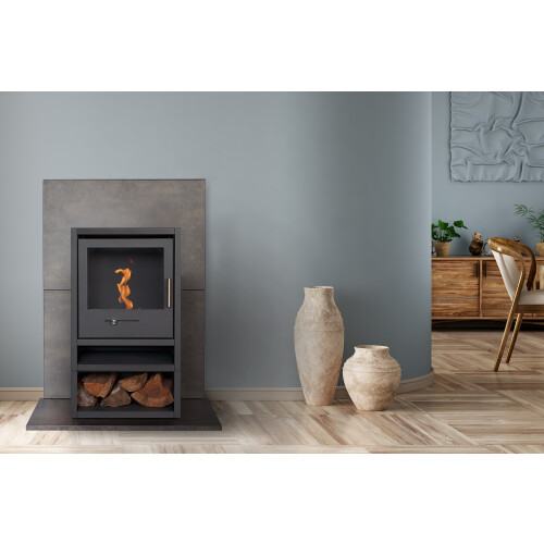 OKO S1 Bio Ethanol Stove with Log Storage in Charcoal Grey 1