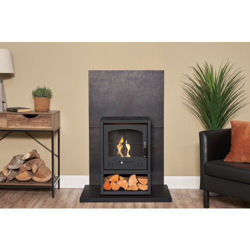 OKO S2 Bio Ethanol Stove with Log Storage in Charcoal Grey 1