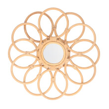 Rattan Sunflower Circular Creative Wall Mounted Mirror Artistic Porch Mirror Nordic Style Appearance Wall Mirror Decor Handmade Willow Woven Long Last