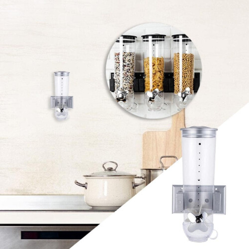 Wall Mount Dry Food Dispenser Kitchen Storage With Small Cups Single Silver 1
