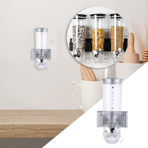 Wall Mount Dry Food Dispenser Kitchen Storage With Small Cups Single Silver 2