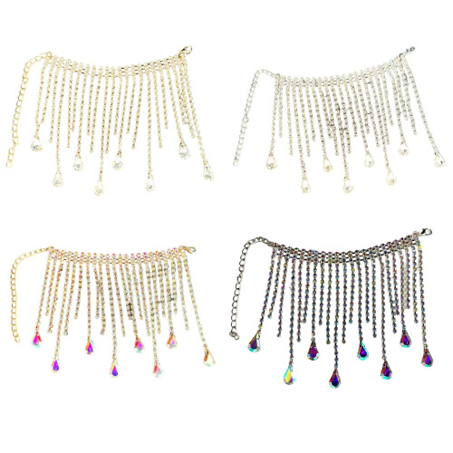 2Pc Elegant Crystals Drop Tassels Chain Decors-Silvery White 1
