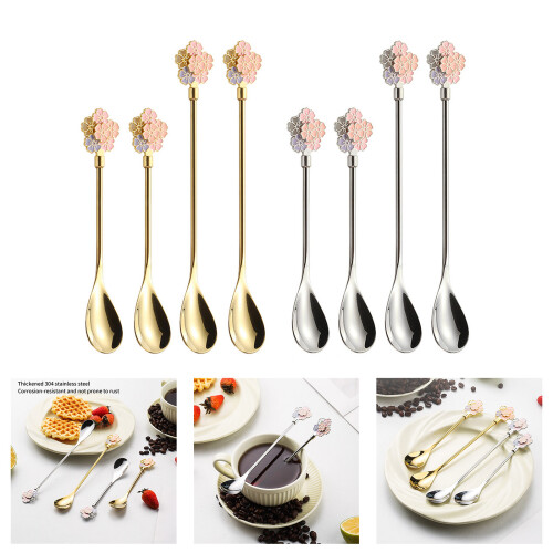Stainless Steel Spoon Flower Shape Handle Design for Ice-Silver 2