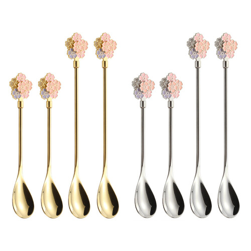 Stainless Steel Spoon Flower Shape Handle Design for Ice-Silver 1
