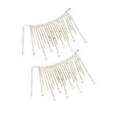2Pc Elegant Crystals Drop Tassels Chain Decors-Silvery White