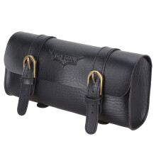 Motorcycle Handlebar Bag Leather Handmade Fork Bag Tool Pouch With Straps Black