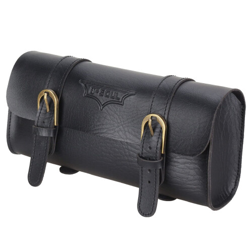 Motorcycle Handlebar Bag  Leather Handmade Fork Bag Tool Pouch With Straps Black