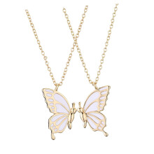 Butterfly pendant friendship necklace set for friends, alloy material for special occasions, golden.