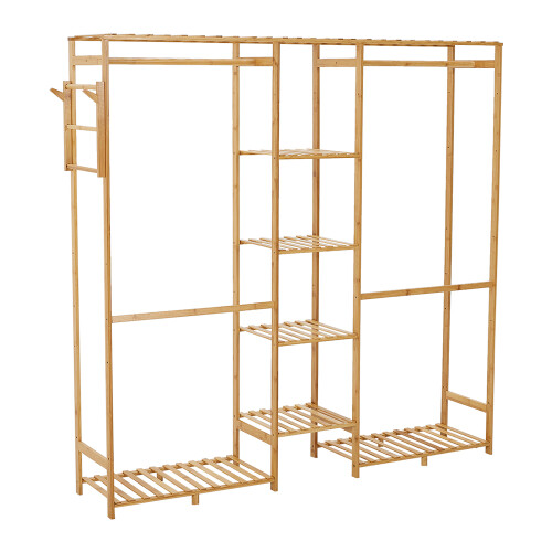 Living And Home Wooden Clothes Rack with Side Hooks 2
