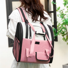 Large Capacity Pink Nylon Pet Backpack, Breathable & Portable for Small Cats & Animals