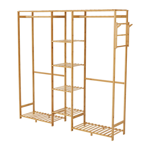 Living And Home Wooden Clothes Rack with Side Hooks 1