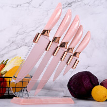 6 PC knives with acrylic knife block, multi-purpose kitchen knife set