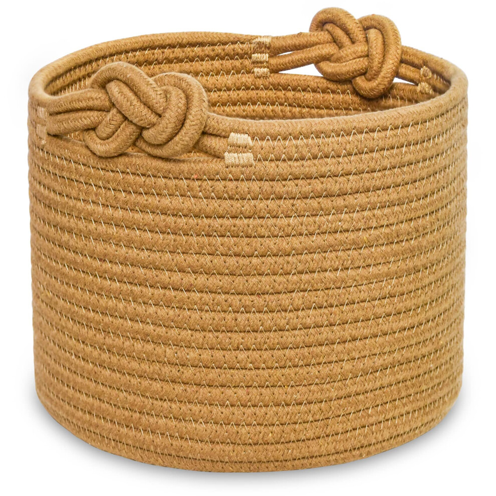 Small Woven Basket Cotton Rope Shelf Storage Basket Round Nursery Basket 9.4in x 9.4in x 7.1in Brown