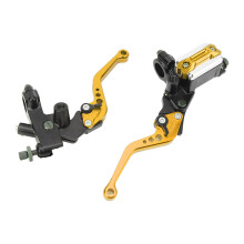 Universal 7/8in Motorcycle Brake Master Cylinder Lever Kit with Carbon Fiber Hand Guard Gold