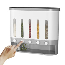 CHAMEEN 5In1 Grain Dispenser WallMounted Kitchen Cereal Dispenser Airtight Storage Container Grey