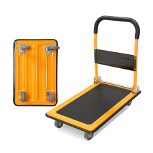 Foldable Hand Trolley, Thickened Metal Chassis, 4 Wheels for Home Office, L Black and Yellow