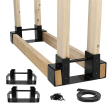 Heavy Duty Steel Outdoor Firewood Log Storage Rack Bracket Kit Adjustable Length Log Holder 2 Pack Black Screws Included